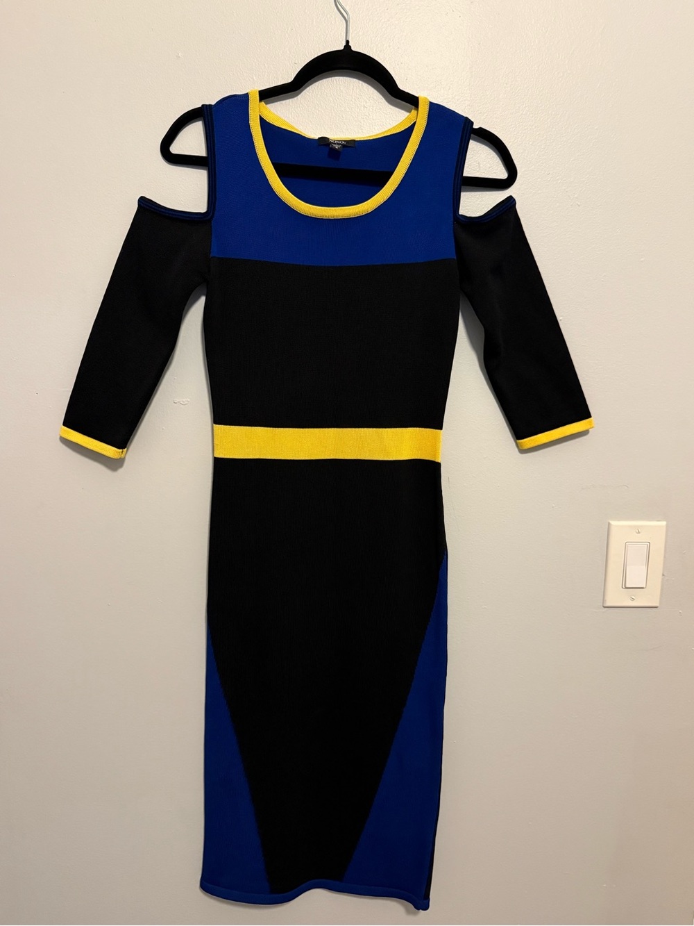 XOXO Black, Royal Blue & Yellow One-Shoulder Bodycon Dress